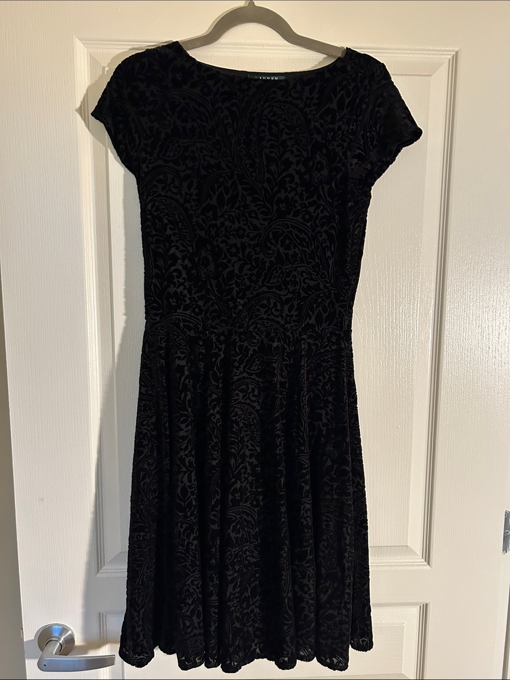 Lauren by Ralph Lauren Black Velvet Burnout Fit-and-Flare Dress - Women Size M